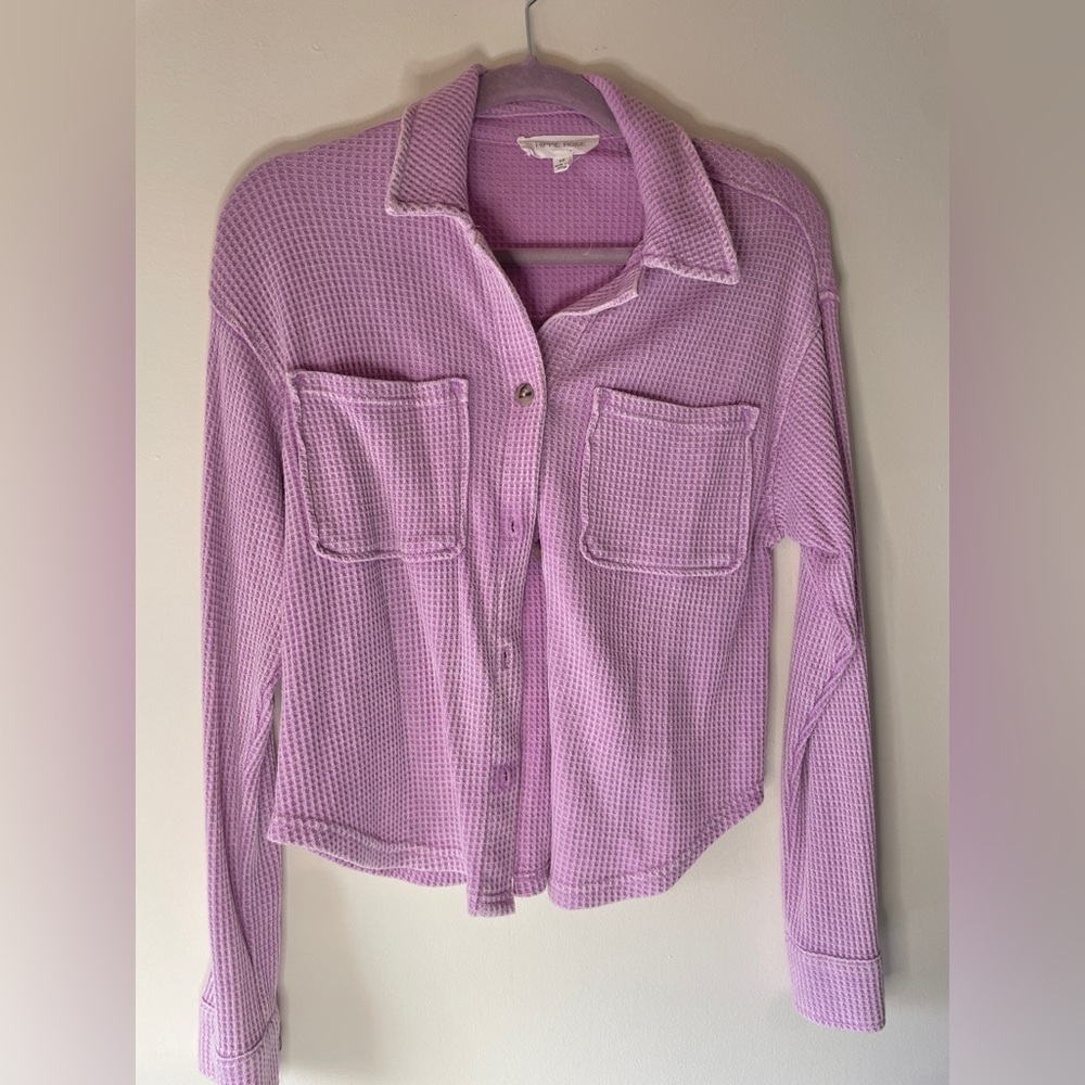Hippie Rose Pink Button-Down Waffle Knit Shirt